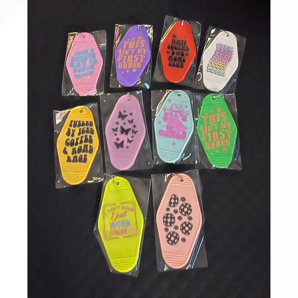 Set of 10 NEW Motel Keychains Unisex Multicolor Retro Graphic